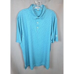Peter Millar Summer Comfort Polo Shirt Large Teal Blue Hammerhead Sharks Golf